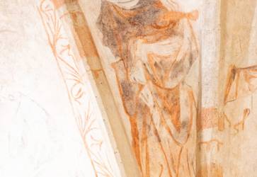 Freska zobrazujca svticu s rakom sa nachdza na klenbe, vznikla v druhej fze freskovej vzdoby kostola na prelome 14. a 15. storoia. Snmka: Erika Litvkov/KN