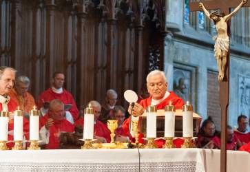 Bohoslubu spolone s novm nunciom celebrovali takmer vetci slovensk biskupi. Snmka: Erika Litvkov